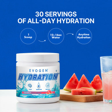 Evogen Hydration - Electrolytes Powder | Sugar-Free Electrolyte Powder Supplement for Hydration Energy and Recovery | Coconut Water B Vitamins Potassium | Watermelon | 30 Servings