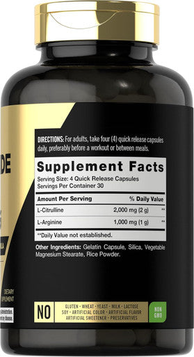 Carlyle Nitric Oxide Supplement 3000mg | 120 Capsules | Pre Workout with L-Arginine & L-Citrulline | Non-GMO Gluten