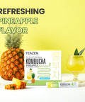 Teazen Pineapple Kombucha Tea Hydration Drink Mix Sugar Live Probiotics & Prebiotics 30 Sticks 5.29oz