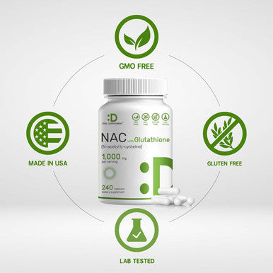 Deal Supplement NAC Supplement (N-Acetyl Cysteine) 1000mg Per Serving with Reduced Glutathione 240 Capsules Antioxidant Support for Immune Health Lung & Liver Function