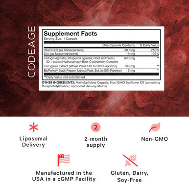 Codeage Liposomal Fadogia Agrestis 600mg Supplement - Fadogia Agrestis 30:1 Extract Vitamin D3 Zinc Fenugreek BioPerine Black Pepper - 2-Month Supply - Liposomal Delivery - Non-GMO 60 Capsules