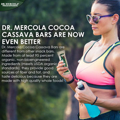 Dr. Mercola, Organic Cocoa Cassava with Coconut and Chia Seeds, 1 Box (12 Bars), Chocolate-Coated Gourmet Snack Bar, Non GMO, Soy , Gluten , USDA Organic