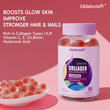 Sugar Collagen Gummies For Women, Super Strength 2500Mg Hydrolyzed Collagen Peptides Gummies With Biotin,Vitamin D3,E,C,B12,Zinc For Skin, Nail, Hair,Bone,JointÃƒÂ¢Ã¢â€šÂ¬Ã¢â‚¬Å“Natural Peach Flavor,120 Gummies