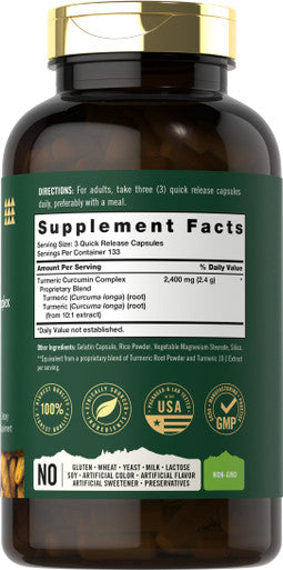 Carlyle Turmeric Curcumin Supplement 2400Mg | 400 Powder Capsules | Non-Gmo, Gluten Free Complex | Tahoe Naturals