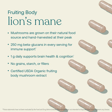 True Grace Mushroom Lion's Mane Brain Nerve & Cognitive Support - 120 Count Capsules - Organic