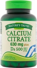Nature's Truth Maximum Calcium Citrate 630mg Per Serving + VIT D3 Tablets, 100 Count