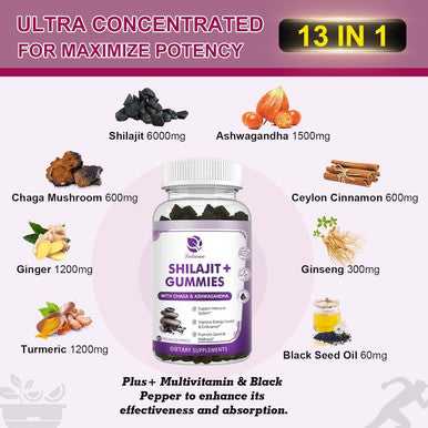 (2 Pack) Shilajit Gummies, Pure Himalayan Shilajit With Ashwagandha, Black Seed Oil, Vitamin C D3 B12 & Zinc, Sugar Shilajit For Men & Women, Vegan & Non-Gmo
