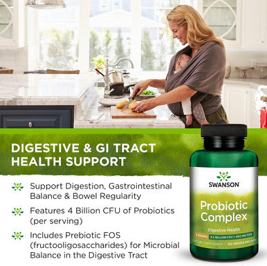 Swanson Probiotic Complex 4.2 Billion CFU 5-Strain Digestive Health Fat Metabolism Satiety Prebiotic FOS Complex Supplement 120 Veggie DRcaps