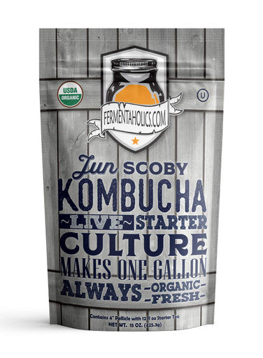 Fermentaholics 1 Gallon Jun Kombucha Starter Kit - Includes Usda Organic Jun Scoby & Starter Tea + Ingredients To Start Brewing Your Own Jun Tea Jar Not Included