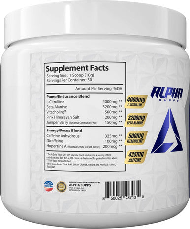 Alpha Supps Pre, Pre-Workout Powder For Men & Women, Back To Basics Preworkout Formula For Fitness & Gym Training Athletes - Boost Energy, Focus & Performance (30 Servings, Strawberry Lemonade)