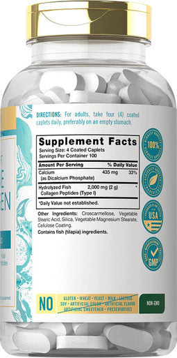 Carlyle Marine Collagen Peptides | 400 Caplets | Wild Caught | with Hyaluronic Acid | Non-GMO, Gluten Free