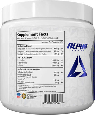 Alpha Supps Amino Nrg+ Bcaa Amino Energy Recovery Powder - Hydration Blend With Electrolytes - Focus Blend For Optimal Performance Support In Men & Women (30 Servings, Fruit Burst)