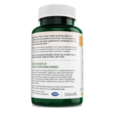 Naturewise Vegan Vitamin D3 5,000 Iu Gummies - No Artificial Flavors Or Colors, Supports Immune System & Strong Bones - Gluten