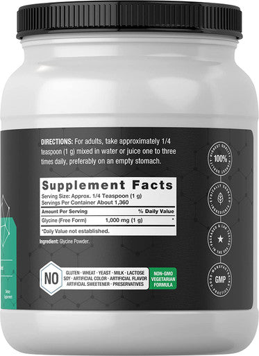 Glycine Powder 3 lbs | Free Form Supplement | Unflavored Powder | Vegetarian, Non-GMO, Gluten Free | by Horbaach