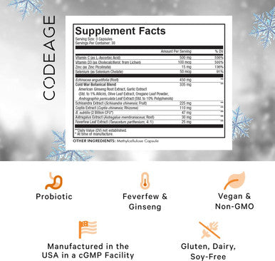 Codeage Clearhead Echinacea+ Supplement - Echinacea Schisandra Feverfew Coptis American Ginseng Astragalus Garlic Probiotics Vitamins C & D3 Zinc Selenium - Clear Head Vitamin - 90 Capsules