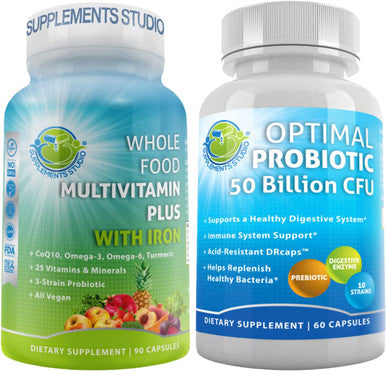 Healthy Gut Bundle Acidophilus Probiotic Vegan Probiotic Prebiotic Supplement Vegan Whole Food Multivitamin With Iron For Optimum Nutirion And Complete Multi System Support
