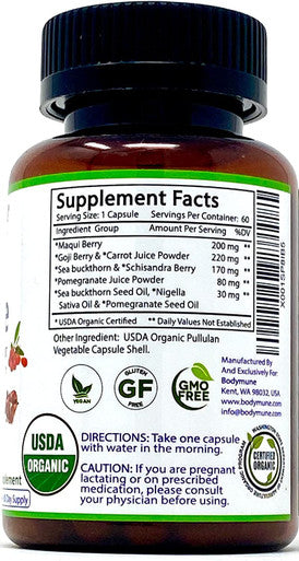 EyeCare AllNatural USDA Organic Eye Care Supplement for Eye Floaters Dry Eyes Eyesight Eye Health 60 Days Supply Synergistic Blend by Bodymune 100 Vegan Gluten Non GMO