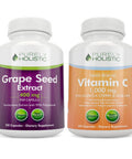 Purely Holistic Grape Seed Extract 400Mg + Vitamin C 1000Mg Time Release Bundle - 615 Vegan Capsules - Made In Usa