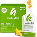 Healthycell Vegan Daily Multivitamin Liquid Supplement with Iron and Omega3 25+ Essential Vitamins Minerals and Nutrients for Brain and Heart Health Immune Support and Energy 30 Gel Packs
