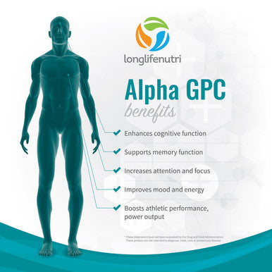 LongLifeNutri Alpha Gpc Choline Supplement 300Mg - 180 Vegetarian Capsules | Made In Usa | Cognitive Enhancer Nootropic | Supports Memory & Brain Function | Boosts Focus & Mood | 300 Mg Pure Powder Pills Complex