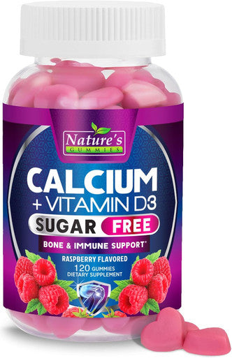Nature'S Nutrition Sugar Calcium Gummy Bites Plus 400 IU Vitamin D3 Bone Health & Immune Support Supports Bone Strength - Chewable Calcium Nutrition Supplement Non-GMO Berry Flavor Chews - 120 Gummies