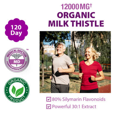 Liver Cleanse Detox & Repair, Organic Milk Thistle 12000 Mg 120 Day Support Supplement, 30X Seed Extract with Silymarin Pills, MD Pure Herbal Kidney Lung Health Fast Active Aid Formula 120 Capsules