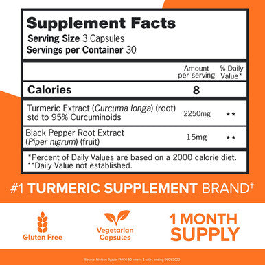 Turmeric Curcumin with Black Pepper Qunol 2250mg Turmeric Extract with 95 Curcuminoids Extra Strength Supplement Enhanced Absorption Supports Healthy Inflammation Response 90 Vegetarian Capsules
