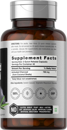 Horbaach Charcoal Pills 120 Capsules 780Mg