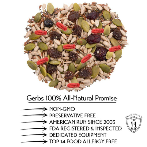 Gerbs Superfood Snack Mix 4 lbs. | Raw Seeds & Unsulfured Sweetened Dried Fruit, Resealable Bag | 5 Sweet-Tart Fruits Meets 5 Crunchy Seeds | Top 14 Allergen-Free