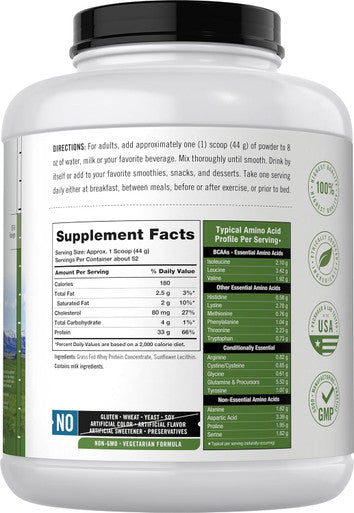 Carlyle Grass Fed Whey Protein Powder | 5lb (80 oz) | 33g of Protein Per Serving | Unflavored | Sugar and Hormone | Non-GMO and Gluten Supplement | by Herbage Farmstead