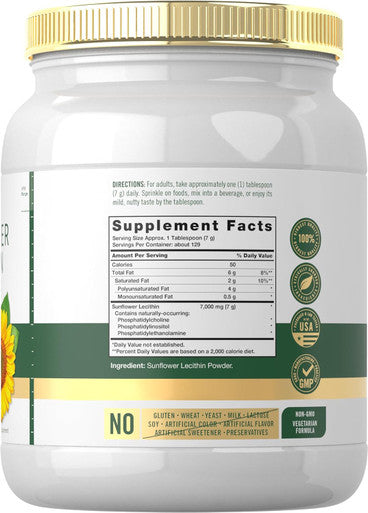 Carlyle Sunflower Lecithin Powder | 2 Pounds | Unflavored | Naturally Occurring Phosphatidylcholine | Vegetarian Soy Non-GMO Gluten