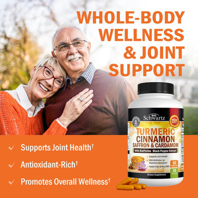 Turmeric Supplement With Saffron, Cinnamon And Cardamom Plus Bioperine Black Pepper Extract For Optimal Absorption, Natural Tumeric Curcumin Joint Support Supplement For Women And Men, 60 Capsules