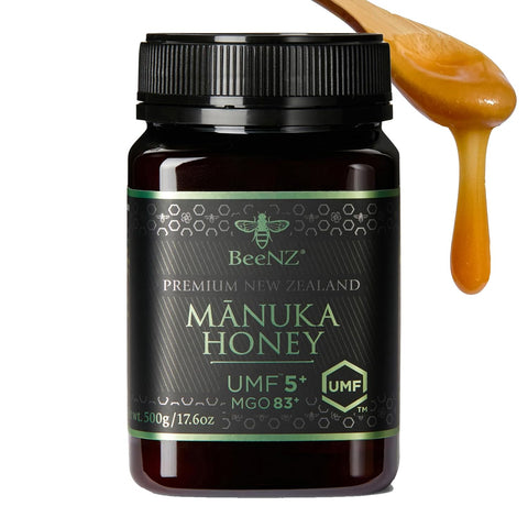 BeeNZ Raw MÃƒâ€žÃ‚Ânuka Honey, Certified UMF 5+ (MGO 83+), Pure New Zealand Monofloral MÃƒâ€žÃ‚Ânuka Honey, Natural Sweetener and Superfood for Daily Wellness Support, Monofloral, No Sugar Added, Traceable from Hive to Jar, 8.8 oz/250g