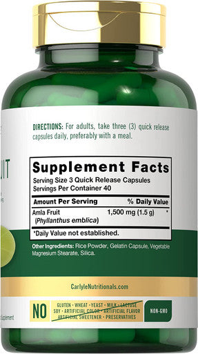 Carlyle Amla Capsules | 1500mg | 120 Count | Amalaki Fruit | Non-GMO and Gluten Free Supplement