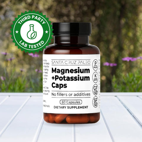 Santa Cruz Paleo Magnesium + Potassium Caps Supplement For Men And Women Paleo Keto Sugar and Gluten Magnesium Glycinate 166Mg And Potassium Citrate 38Mg Per Serving American Made 60 Caps