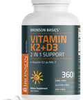 Bronson Basics Vitamin K2 D3 (Mk7) Supplement Non-Gmo Formula 5000Iu (125 Mcg) Vitamin D3 & 90 Mcg Vitamin K2 Mk-7 Easy To Swallow Vitamin D & K Complex, 360 Tablets