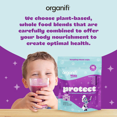 Organifi Kids: Protect - Everyday Immune Support For Kids With Elderberry, Acerola Cherry And Zinc - Berry Flavored Immunity Powder - Plant-Based, Vegan, And No Gluten, Dairy Or Soy - 15 Servings