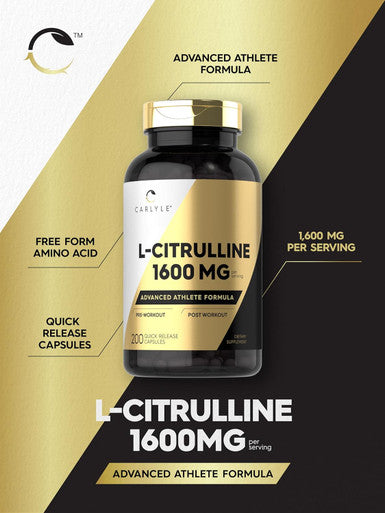 Carlyle L Citrulline Capsules 1600mg | 200 Count | Advanced Athlete Formula Non-GMO Gluten Supplement