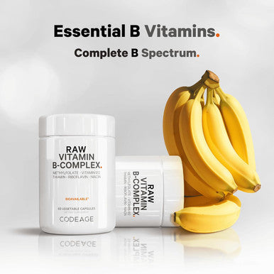 Codeage Raw Vitamin B-Complex Supplement - Essential B Vitamins with Probiotics Digestive Enzymes Fruits & Vegetables - 2-Month Supply - Methylfolate - Biotin - Vitamin B12 - Non-GMO - 60 Capsules