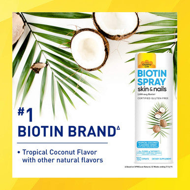 Country Life Biotin Spray 2Mg/2 000Mcg - Tropical Coconut Flavor - May Help Support Healthy Hair Skin And Nails - B Vitamins - Keratin - Easy Absorption