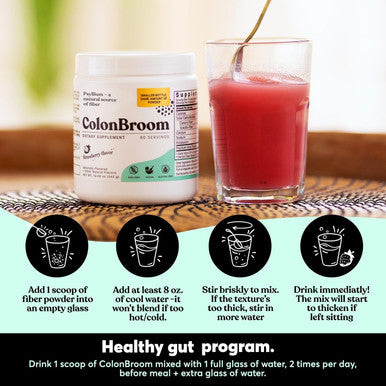Colonbroom Psyllium Husk Powder (Strawberry) - Colon Cleanse For Bloating Relief & Gut Health - Colon Broom Fiber Powder Drink - Vegan, Gluten , Non-Gmo Fiber Powder Supplement, 60 Servings