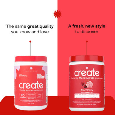 Create Creatine Monohydrate Gummies for Men & Women | 1.5g Creatine per Gummy for Muscle Strength Endurance Recovery & Focus | Vegan Non-GMO Gluten-Free | Premium Sour Cherry Flavor | 90 Count