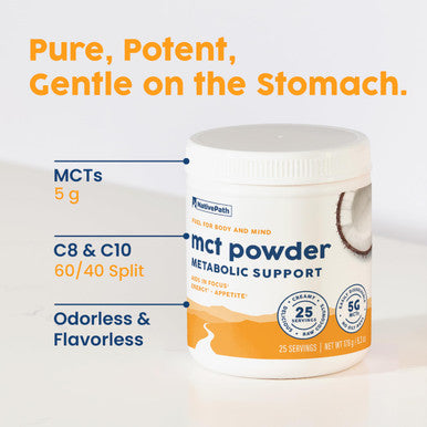 NativePath MCT Oil Powder Supplement - Unflavored MCT Powder with Keto-Friendly C8 MCTs Free of Dairy Gluten and GMOs 25 Servings