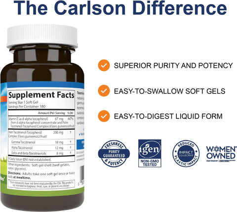 Carlson Labs Tocotrienols Softgels 180 Count
