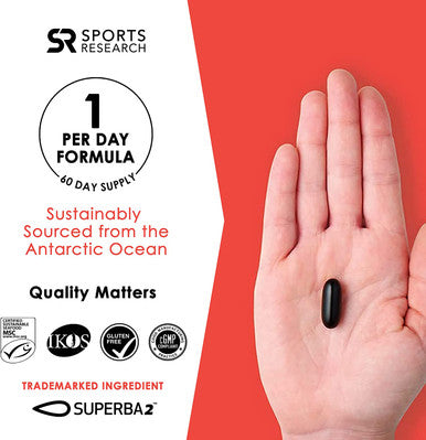 Sports Research Krill Oil Supplement with EPA DHA Omega 3 Phospholipids Astaxanthin from Antarctic Krill Highest Concentration of Krill Oil for Men Women 1000mg 60 Softgel Capsules