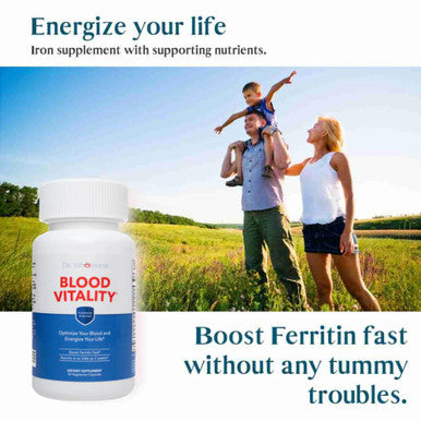 Dr. Wholeness Blood Vitality - Daily Iron Supplement And Multivitamin - Boost Ferritin And Energy, Most Effective Iron Supplement, High Potency, Non Constipating, No Nausea, And Bioavailable - 30 Caps