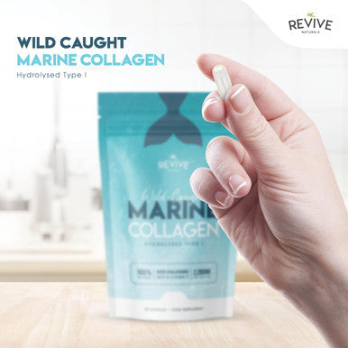 Revive Naturals Marine Collagen Capsules 2400mg - with Hyaluronic Acid & Vitamin C - 90 Capsules - Premium Complex for Skin Joints & Hair for Women & Men ÃƒÂ¢Ã¢â€šÂ¬Ã¢â‚¬Å“ Resealable and Recyclable Pouch by Alpha01
