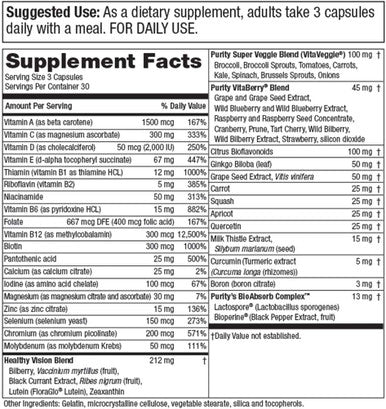 Perfect Multi Super Essentials Multivitamin Fruits and Vegetables Promotes Healthy Day and Night Vision Featuring Lutein Zeaxanthin and Black Currant Extract 90 Capsules