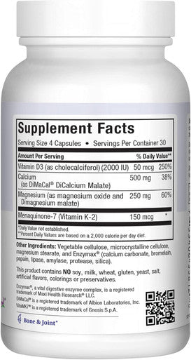 500 Mg Calcium Supplement With Vitamin D3 (2000 Iu), Magnesium (250 Mg) And Vitamin K2 (150 Mcg) - Bone, Teeth And Joint Support For Men And Women - 120 Capsules - Cal Mag K-D By Maxi Health