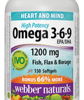 Webber Naturals Omega 369 Flaxseed Fish Borage Oils 1200 mg 150 softgels
